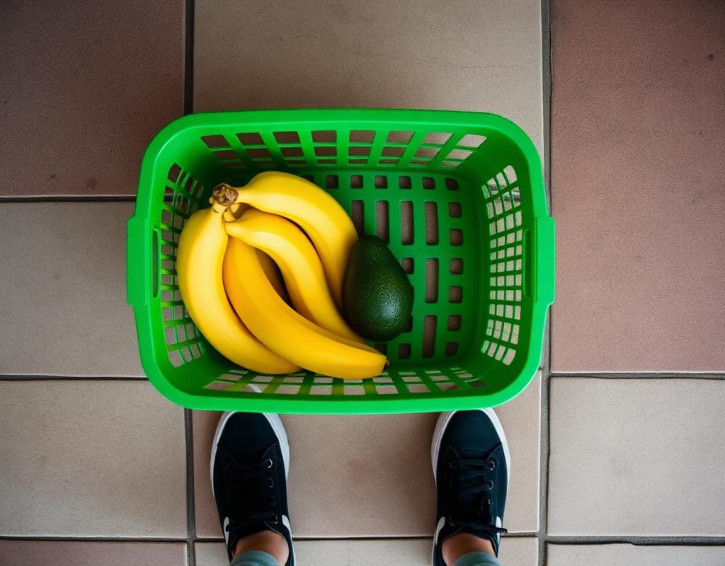 Grocery basket flat lay
